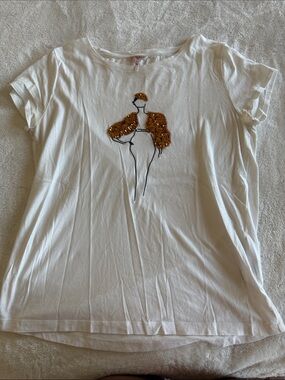 ESQUALO White Short Sleeve Tee with Gold Sequin Detail